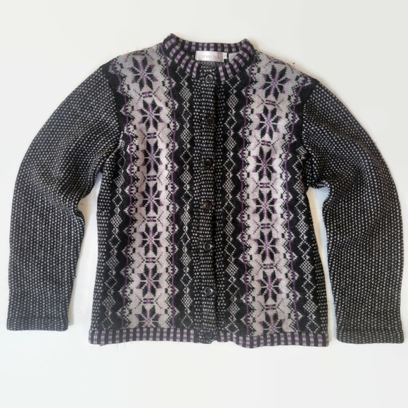 Northern Isles Wool Purple and Black Cardigan Sweater - Picture 4 of 16